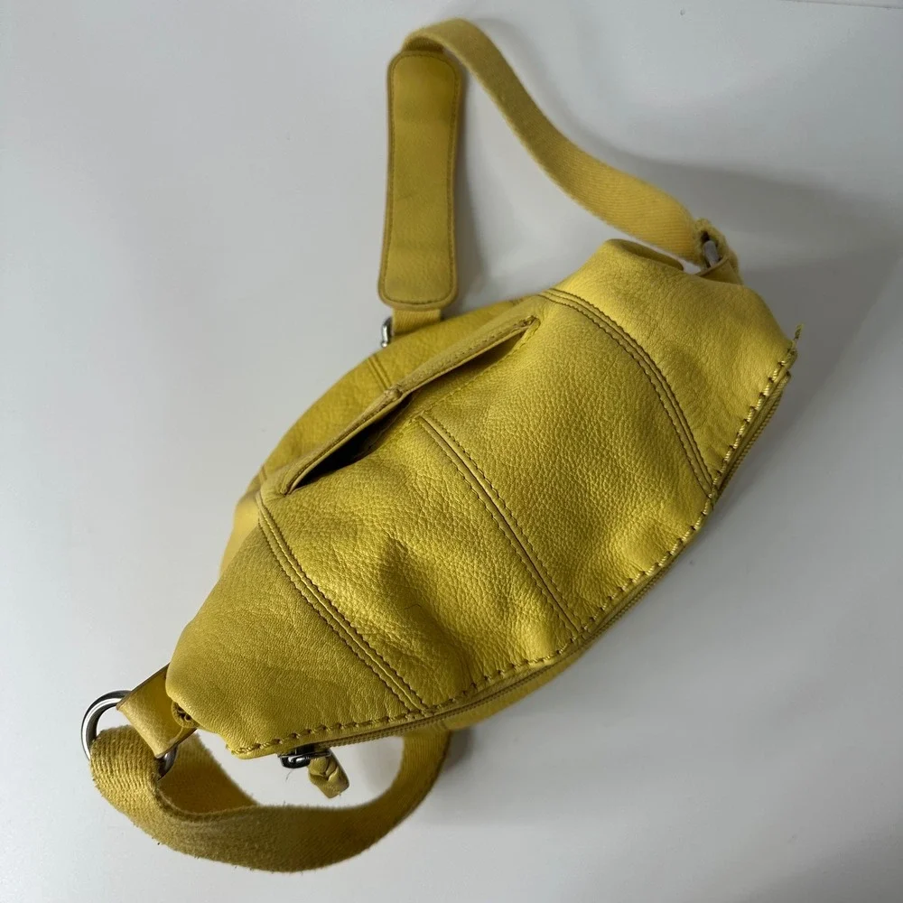 The Sak Deena Yellow Flap Pebbled Leather Crossbody Bag Adjustable Hobo Purse